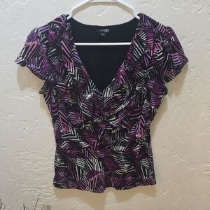 3/$10 East 5th Black and Purple Ruffled Blouse